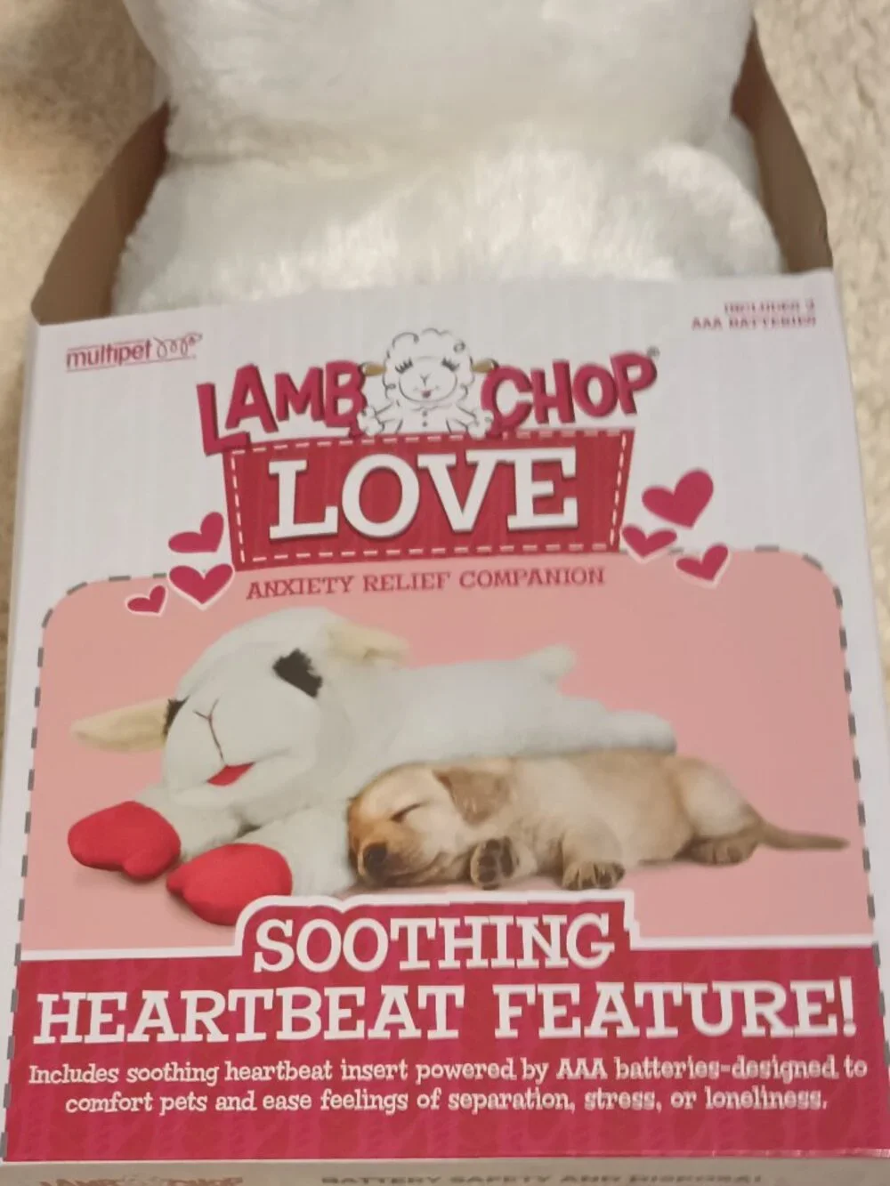 NEW Multipet's Lamb Chop Love w/ Heartbeat Calming Dog Toy for Puppies & Rescues
